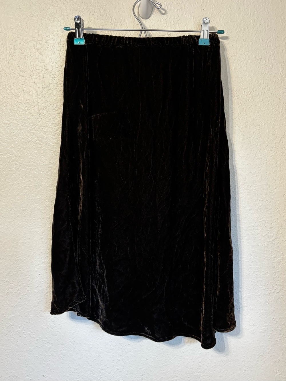 CP Shades Chocolate Brown Crushed Velvet Midi Skirt Small